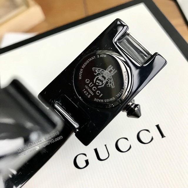 古馳經典小蜜蜂標誌女士手錶 Gucci黑色Plexglas寶克力板材表  gjs1783